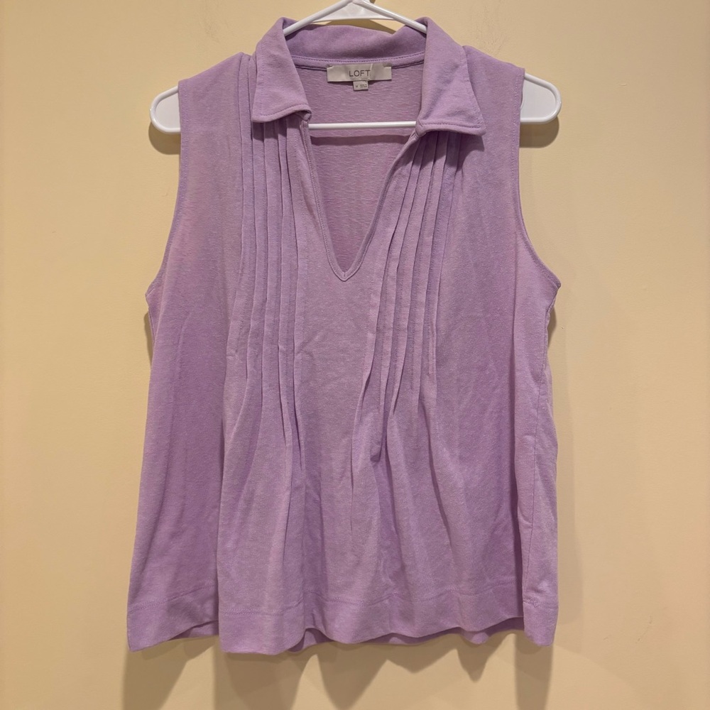 LOFT Lavender Sleeveless Collared Pleated Blouse - M